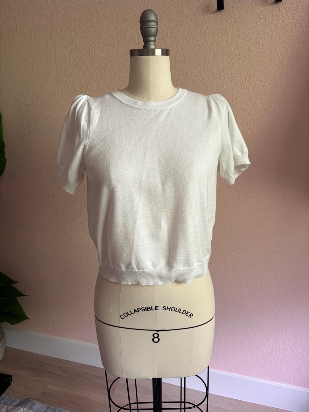 White Puff Sleeve Knit Top